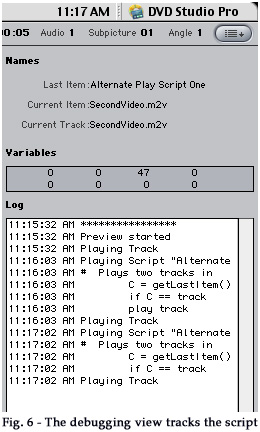 DVD Studio Pro debugging window